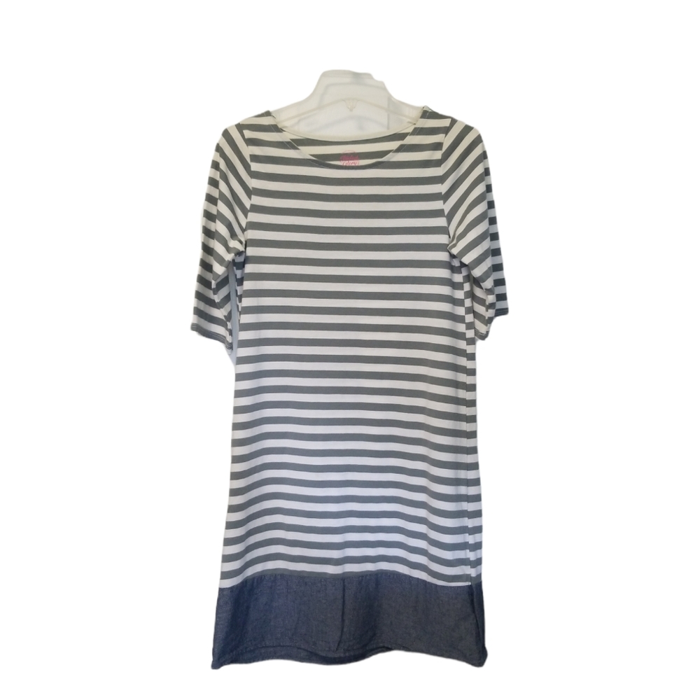 Girls Faded Glory Grey/ White Stripe Dress XL 14/16